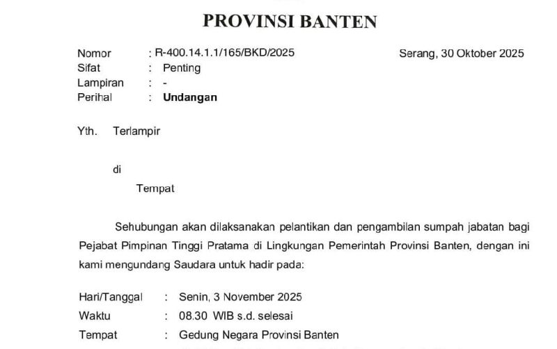 Pemprov Banten 'Akhiri' Kekosongan Puluhan OPD, Pejabat Eselon II Segera Dilantik Besok!
