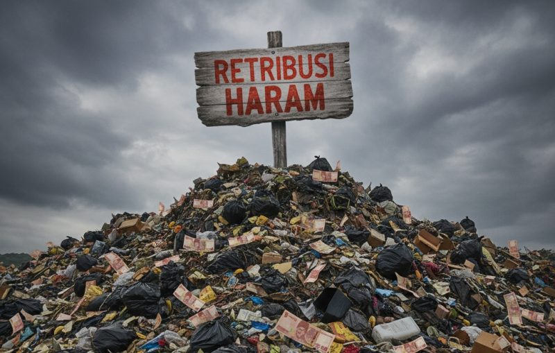 Ilustrasi Retribusi Sampah 'Haram' (Foto dikembangkan AI/Gemini)