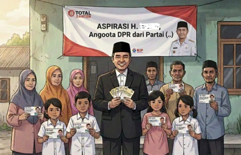 Ilustrasi Pembagian KIP oleh Anggota DPR. (TotalBanten.com/GeminiAI)