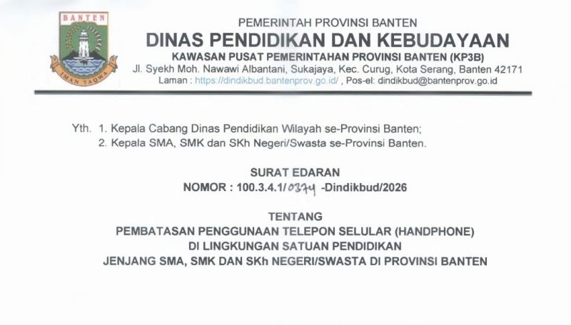 Surat Edaran Dindikbud Banten. (Dok)