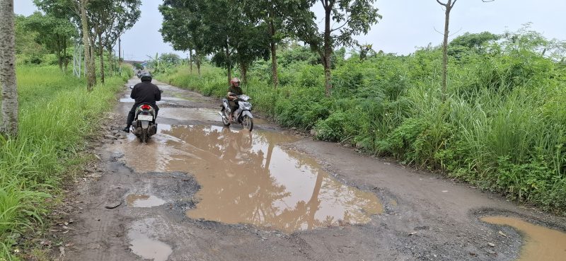 Potret, Jalan rusak dan Berlubang serta di genagi air, di Perumahan Serang Hijau, kelurahan Banjarsari, Kota Serang, Doc: (Totalbanten)