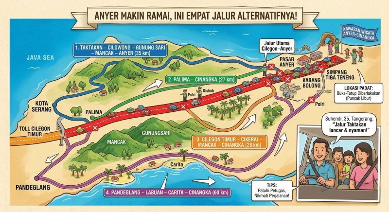 Peta Digital & Ilustrasi: Menghindari Kemacetan Menuju Surga Pesisir Banten