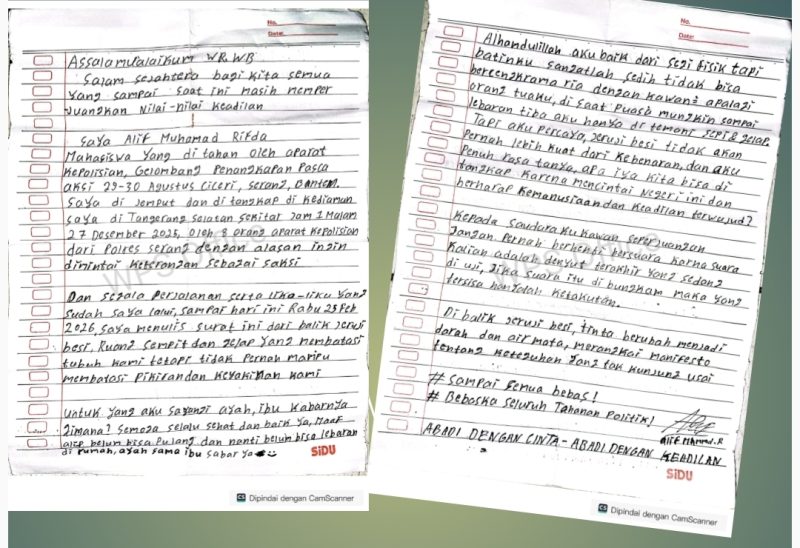 Mahadiswa Banten, Alif Muhamad Rifda, Tulis Surat Pelawanan (Doc).