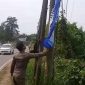 Satpol PP Kota Serang menertibkan puluhan bendera Partai Demokrat yang dipasang di sejumlah ruas jalan, Dok : (Wkn/Totalbanten.com)