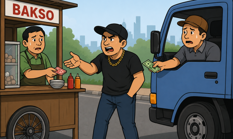 Ilustrasi: preman meminta uang ke pedagang dan Supir, Dok: (Ist/Totalbanten.com)