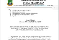 Surat Edaran Kepala Dinas Kesehatan Provinsi Banten Nomor 400.7/3234/DINKES/2026 tentang Kesiapsiagaan dan Perlindungan Kesehatan Masyarakat terhadap Dampak Erupsi dan Sebaran Abu Vulkanik Gunung Anak Krakatau. (Dok)