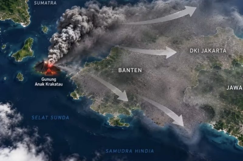 Ilustrasi: sebaran abu vulkanik Gunung Anak Krakatau yang diduga mulai mencapai sejumlah wilayah di Kabupaten Pandeglang, Banten. Warga melaporkan adanya butiran debu berwarna kehitaman serta mengeluhkan mata terasa perih, Dok (Ist/Totalbanten.com)
