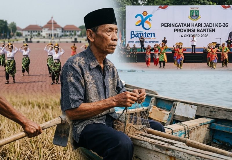 Foto Ilustrasi: Perayaan resmi HUT Provinsi Banten ke-26 di pusat pemerintahan dengan realita kehidupan warga kecil di pelosok daerah.