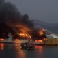 KMP Batu Mandi terbakar di alur masuk Pelabuhan Merak, Banten, Selasa (20/10/2026) sore. (Dok/Total Banten)